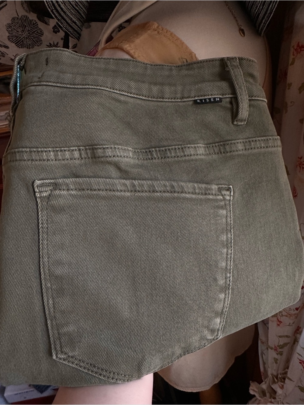 Risen • x Wild Oak Boutique Army Green Distressed Hem Jeans - Picture 14 of 15